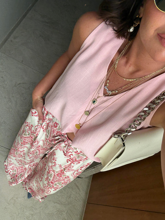 Tencel Keten Pembe Bluz