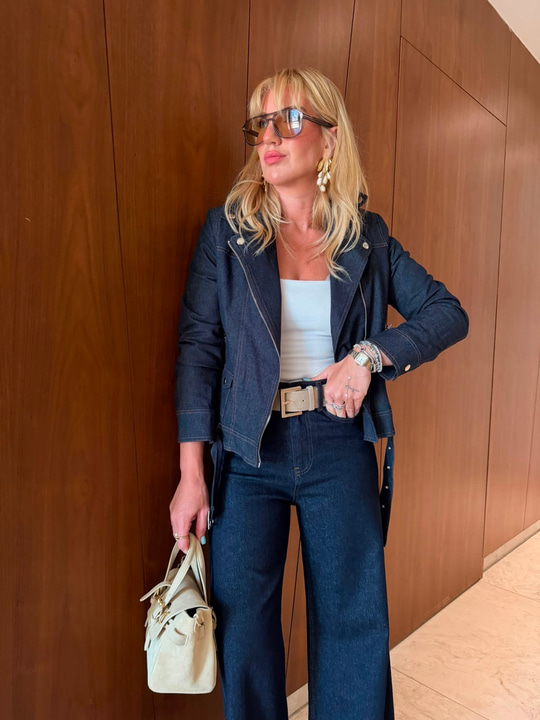 İçi Ekoseli , Premium Kalite , Lacivert , Biker Jean Ceket