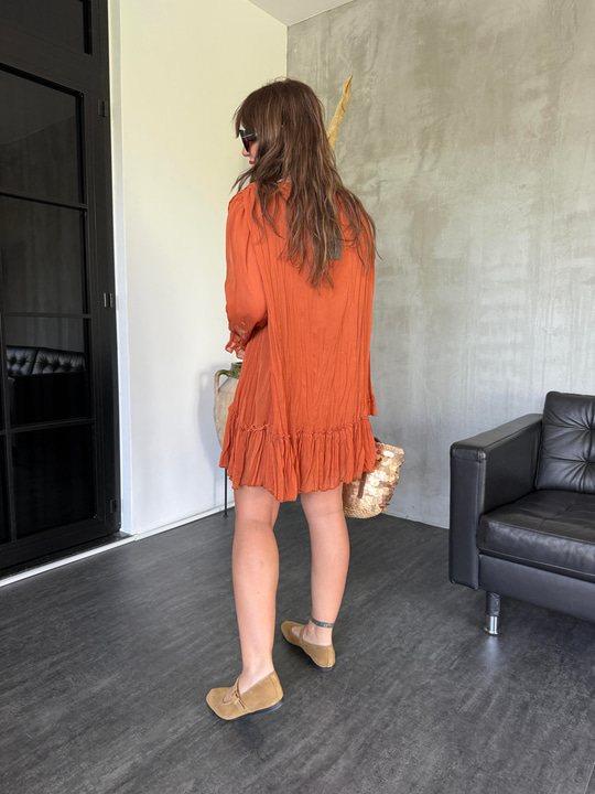 Fırfır Detaylı , Orange Elbise