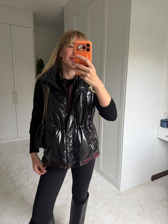 Tw-st Model , İçi Ekose Gömlekli , Siyah , Premium Şişme Yelek
