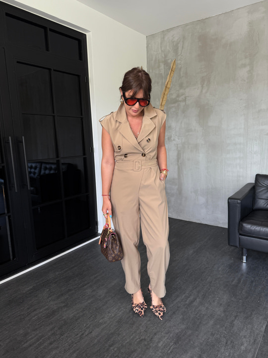 Orijinal Model , Camel , Likralı Teknik Kumaş , Kemerli , Premium Tulum