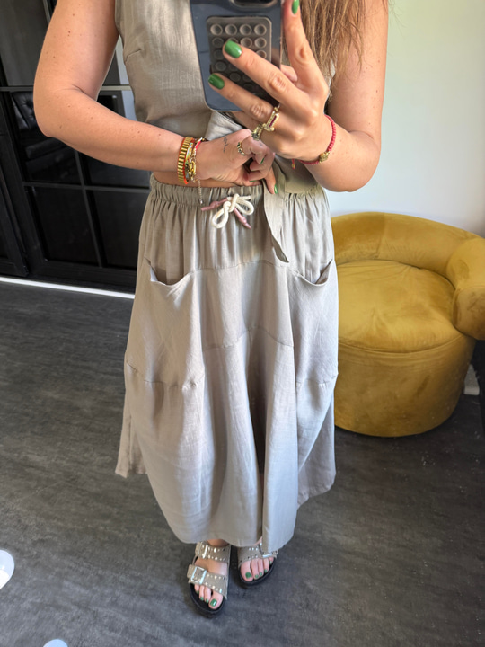 Vizon Beli Lastikli, Tencel Pantolon Etek