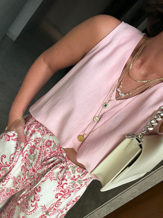 Tencel Keten Pembe Bluz