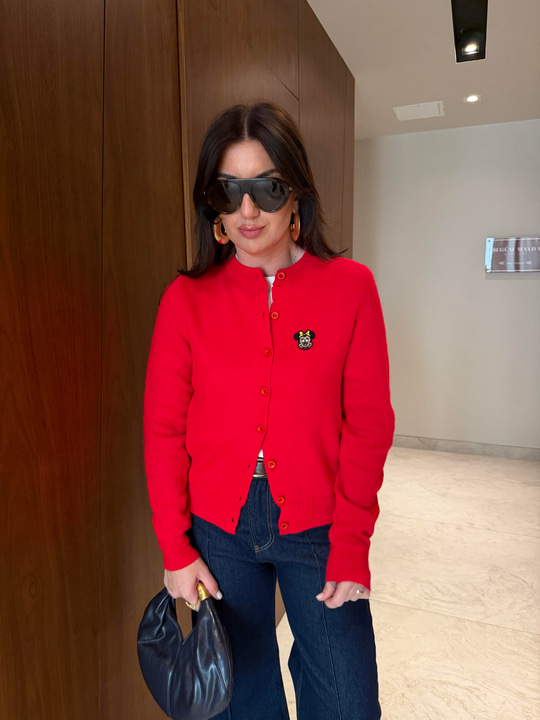 Orijinal Model , Mickey Logolu , Kırmızı Triko Hırka
