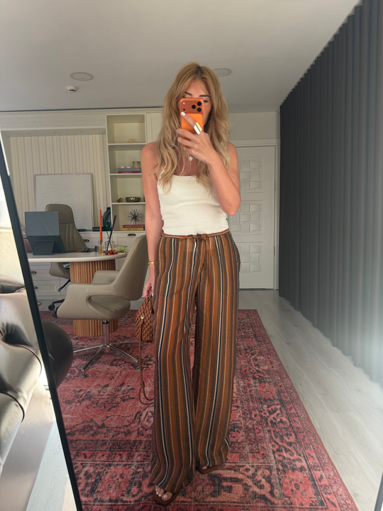 Premium, Renkli Çizgili Taba Tiril Pantalon