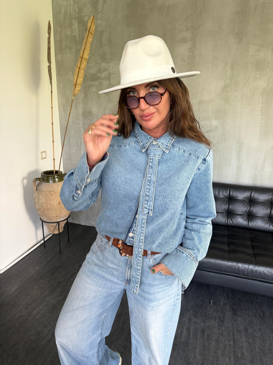 Özel Üretim Yakası Bağlamalı , Premium Jean Gömlek