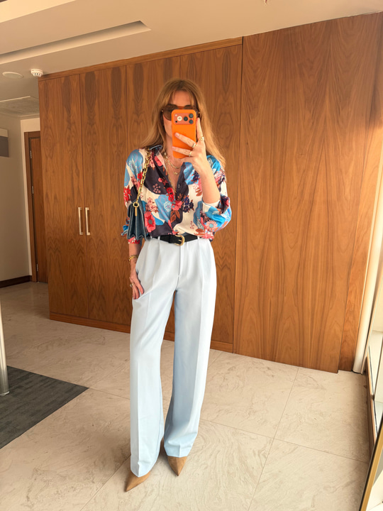 Likralı Krep Kumaş , Mavi Palazzo Pantolon