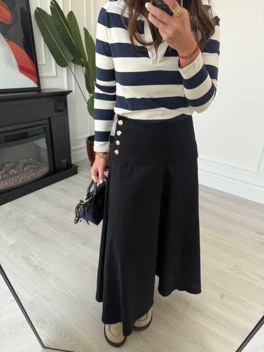 Orijinal Model , Yandan Gold Düğmeli , Premuim , Midi Boy , Lacivert Gabardin Etek