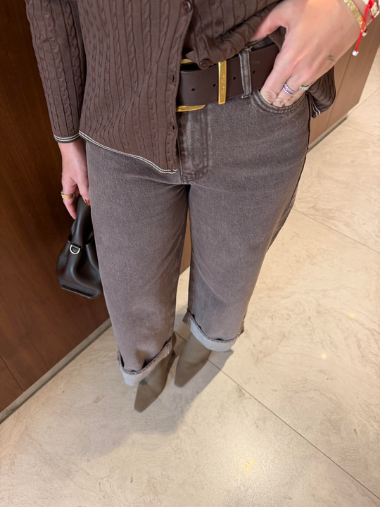 Kahve Eskitme Efektli , Duble Paça Jean