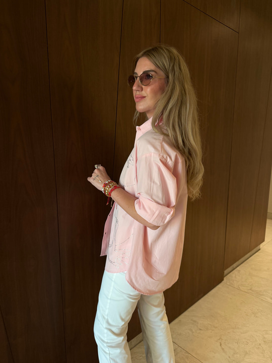 Parlak Taşlı , Pembe Poplin Gömlek