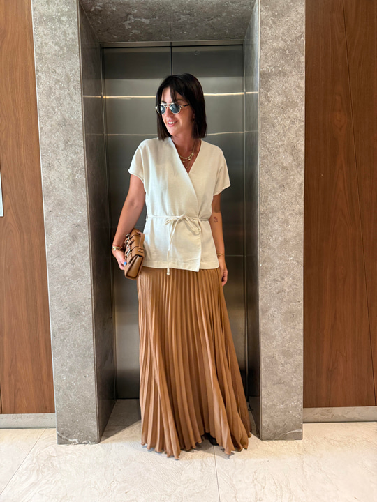 Orijinal Model , Kuşaklı Keten , Pliseli Elbise