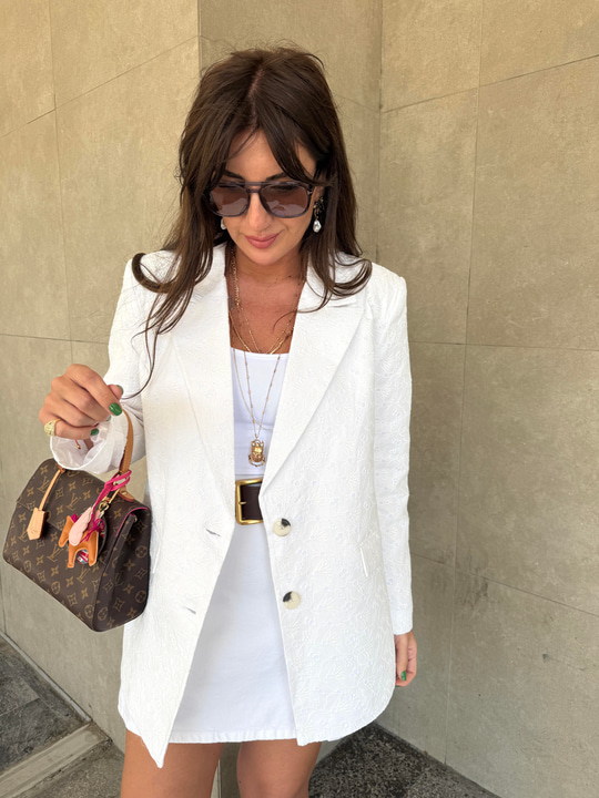 Fistolu , Premium , Beyaz Blazer Ceket