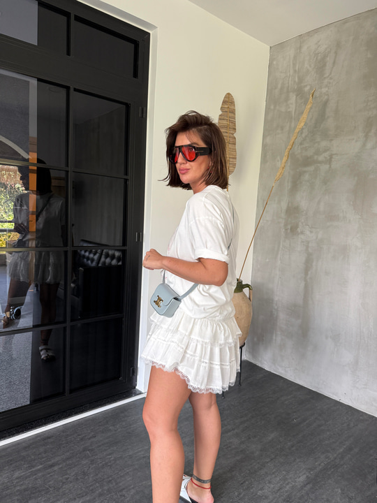 Dantelli , Ekru , Şort Etek