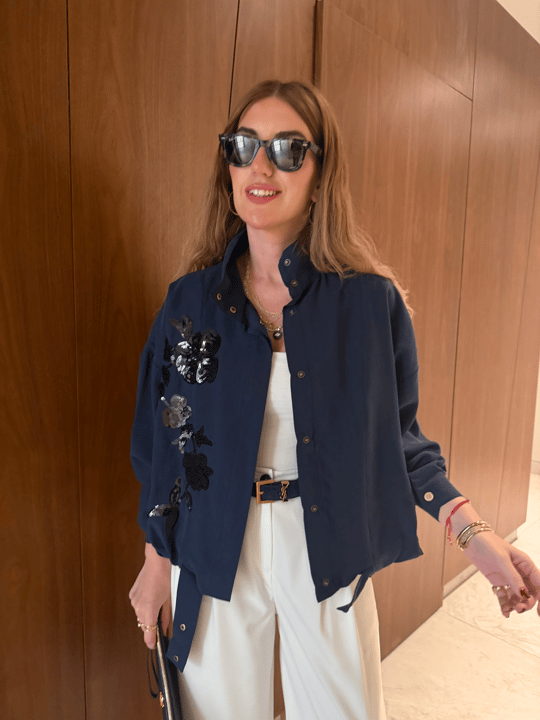 Pul Payet İşlemeli , Lacivert , Premium Tencel , Bomber Ceket