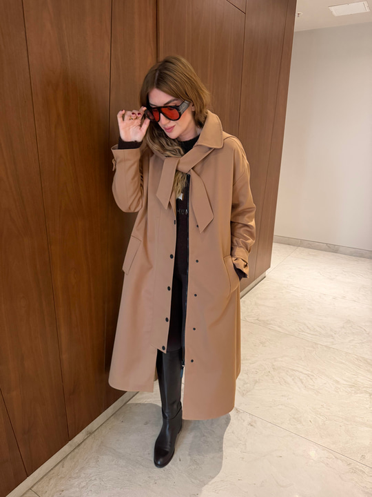Çıkabilir Kapüşon & Pelerinli , Premium , Camel Trençkot