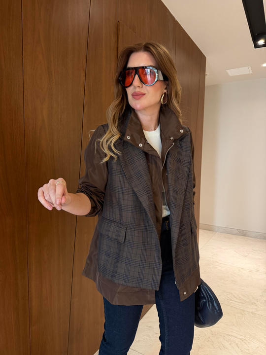 Orijinal Model , Lacivert Ekoseli , Acıkahve Tasarım Ceket
