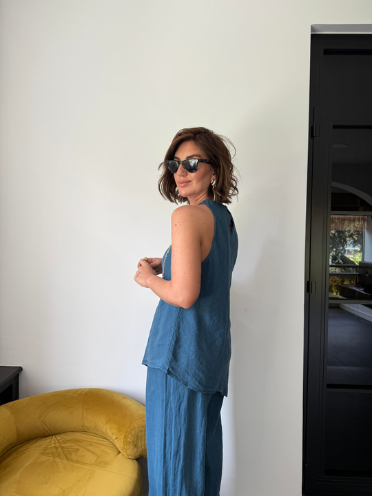 %100 Cotton , İndigo , Premium , Keten Takım