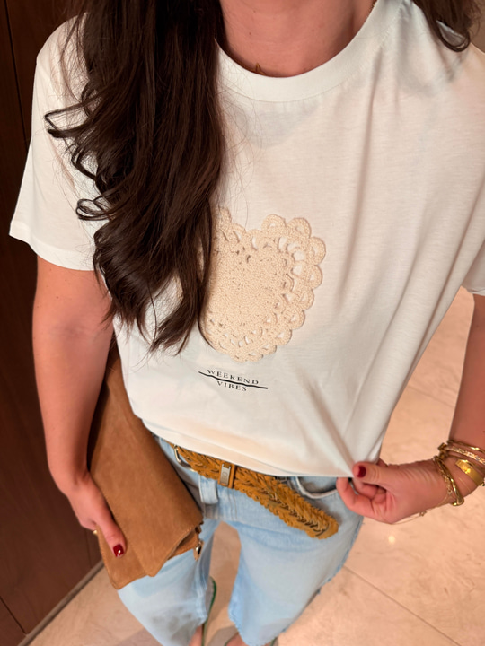 Makrome Detaylı , Beyaz T-shirt