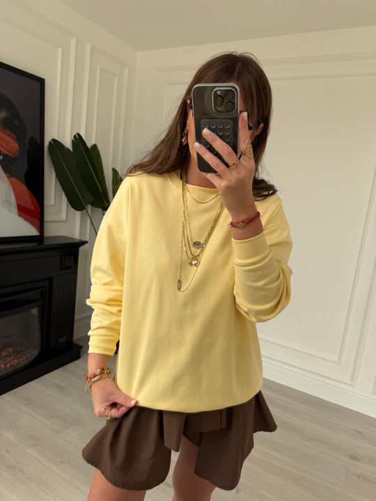 Sarı Renk , Basic Sweatshirt