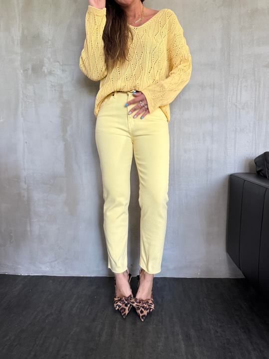 Orijinal Marka , Sarı , Likralı Kesik Paça Jean