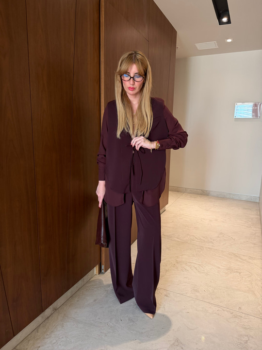 Orijinal Model , Mürdüm , Şifon & Krep Mix , Tasarım Ceket Pantolon Takım