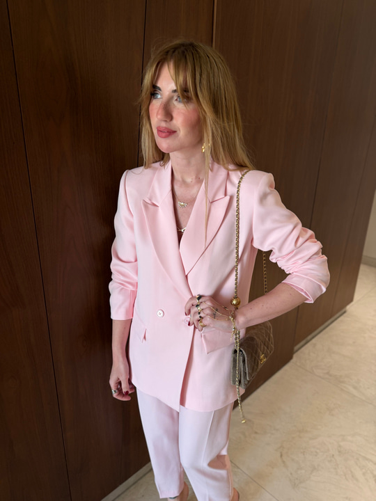 Orijinal Marka , Pembe , Blazer Ceket & Likralı Pantolon Takım