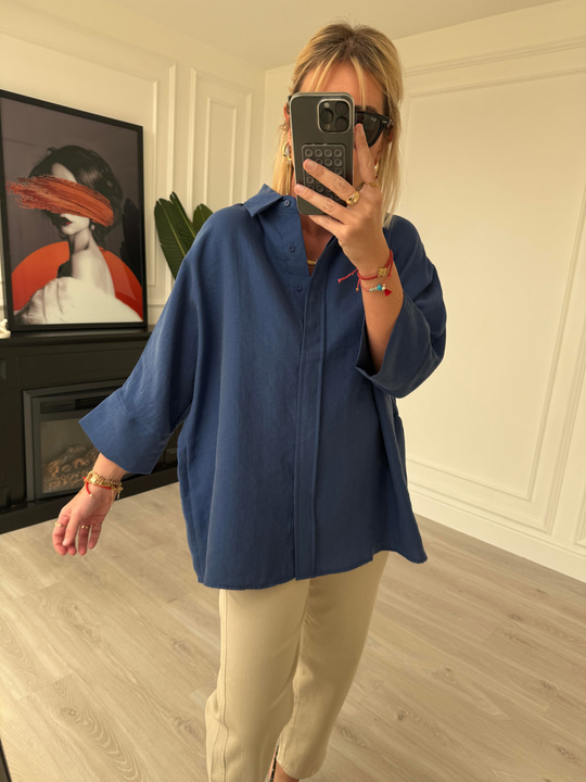 Tiril Dokuda , Lacivert , Yarasa Kol , Premium Kalite Gömlek
