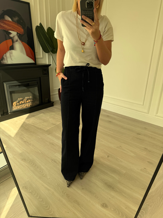 Beli Lastikli , Lacivert , Premium Palazzo Jean