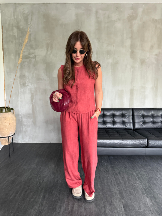 Orijinal Marka , Gizli Düğmeli , Beli Lastikli , Kiremit Takım