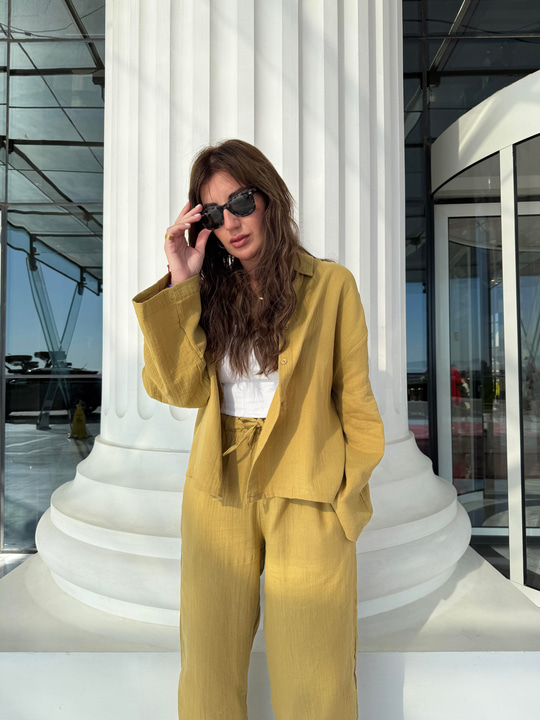Orijinal Marka, %100 Cotton Yağ Yeşili Müslin Takım