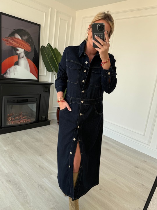Premium Tencel Jean, Kuşaklı Gömlek Elbise