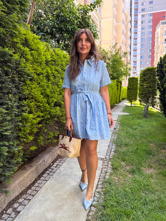 %100 Pamuk Bebe Mavisi Fistolu Gömlek Elbise