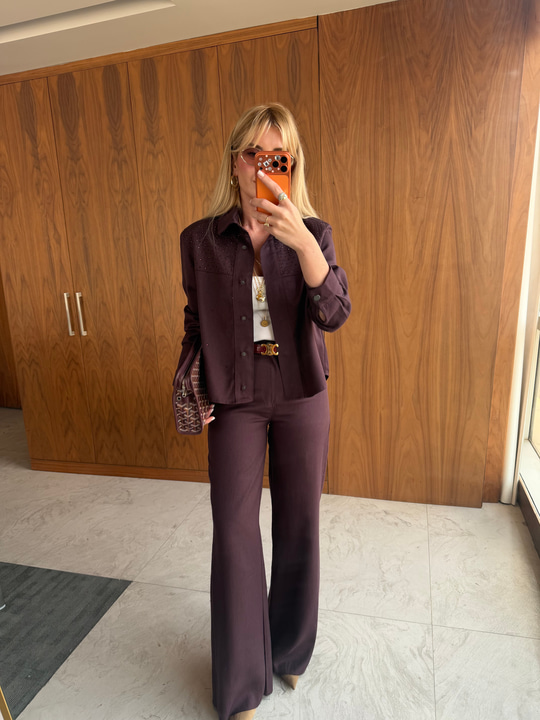 Orijinal Model , Mürdüm , Serpme Taşlı , Yumuşacık Gabardin Jean Takım