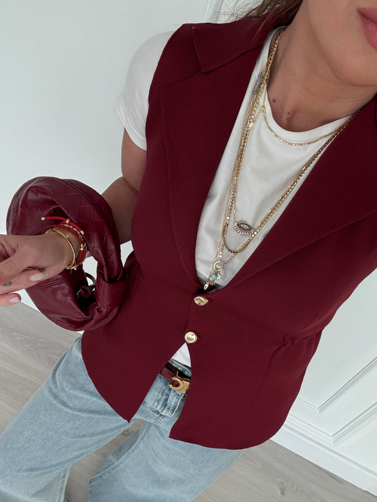 Orijinal Model , Gold Düğmeli , Çelik Örme , Bordo Yelek