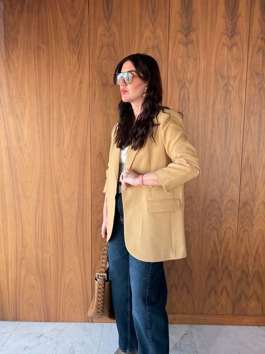 Çift Düğmeli , Kruvaze , Camel , Premium Blazer Ceket