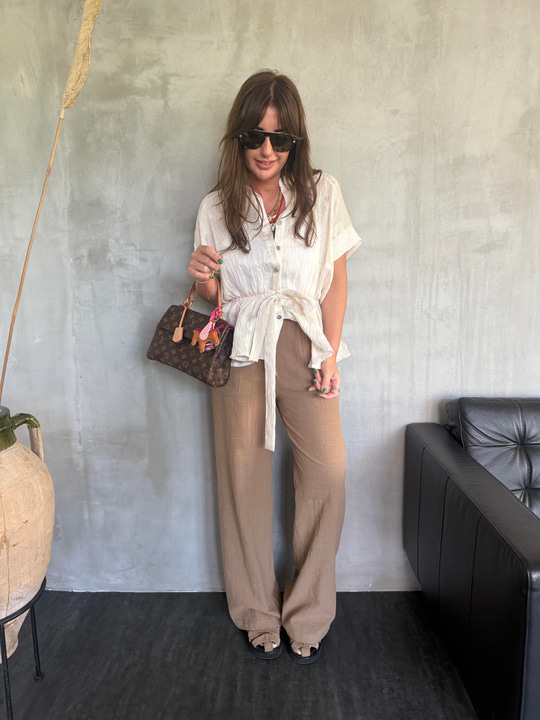 Beli Lastikli , %100 Cotton , Camel Pantolon