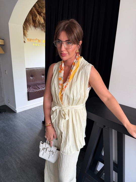 Orijinal Model , Bağlamalı , Sarı , Bluz & Pantolon , Takım