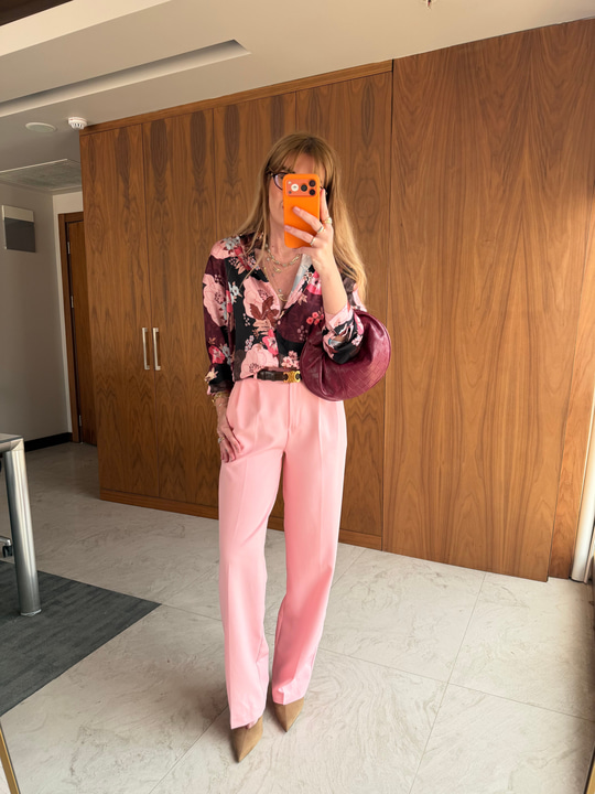 Likralı Krep Kumaş , Pembe Palazzo Pantolon