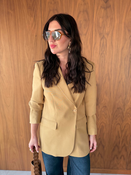 Çift Düğmeli , Kruvaze , Camel , Premium Blazer Ceket