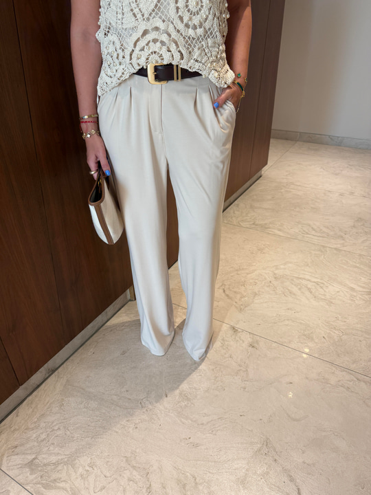 Arkası Lastikli , Tencel Modal , Bej Palazzo Pantolon