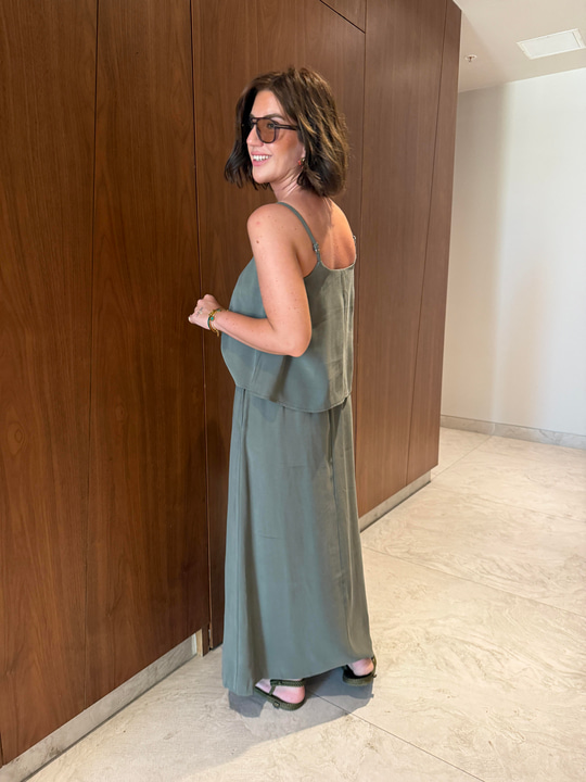 Haki , Askılı , Bluz & Etek , Tencel Takım