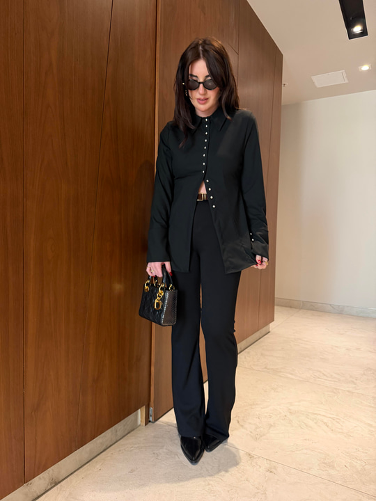 Siyah , Beli Lastikli , Süet Kemerli , Likralı Çelik Örme , Tayt Pantolon