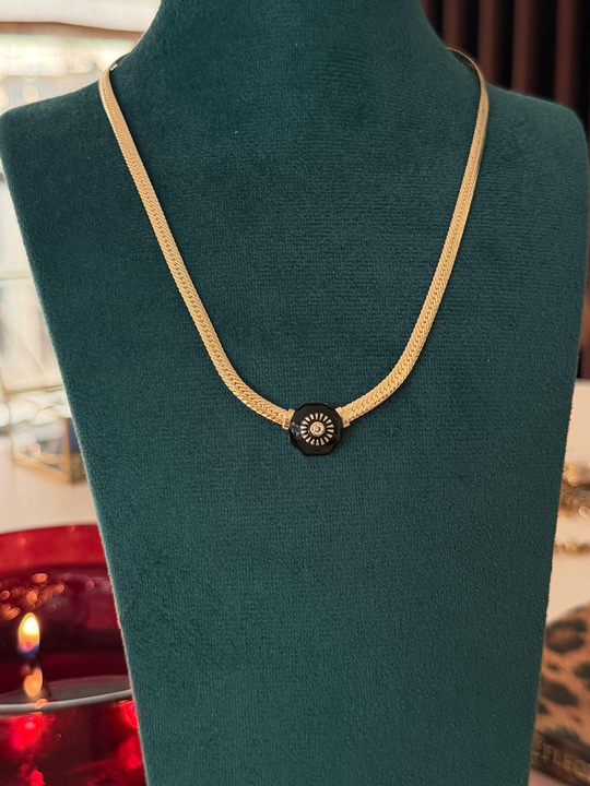 Siyah Kaplamalı , 14k Serenay Kolye
