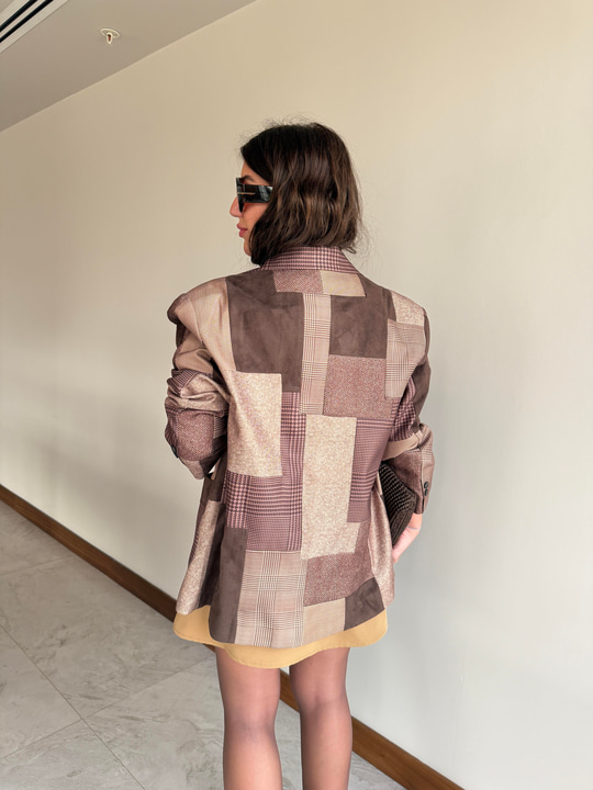 Nubuk Detaylı , Acı Kahve , Patchwork Ceket