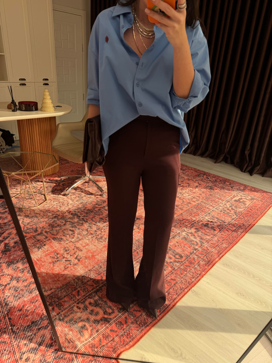 Premium Kalite Krep Kumaş , Bordo İspanyol Paça Pantolon