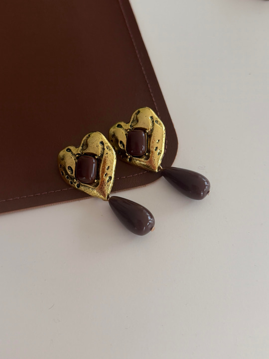 Acıkahve & Gold , Kalpli Küpe