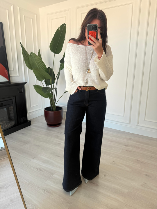 Likralı , Taba Dikişli , Lacivert , Premium Palazzo Jean