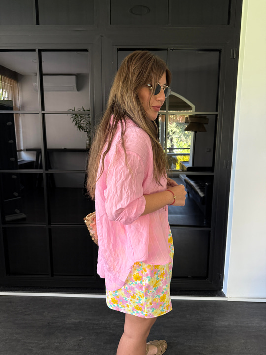 Pembe , Tiril , Oversize Gömlek