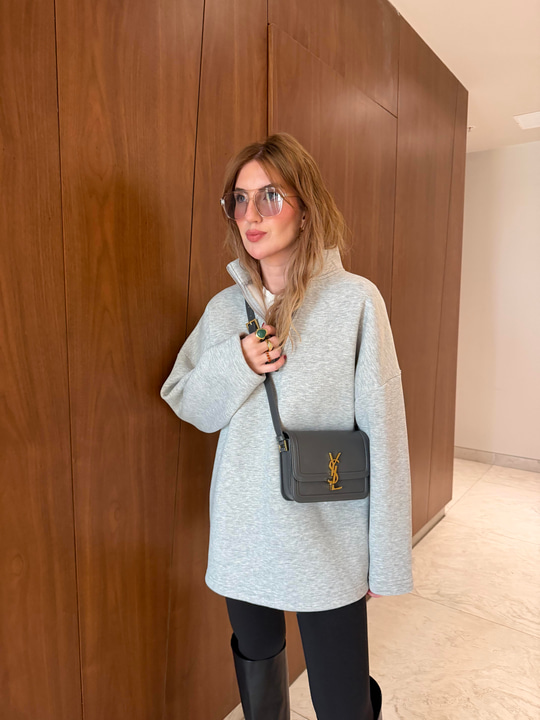 Yarım Fermuarlı , Yumuşacık , Gri Sweatshirt