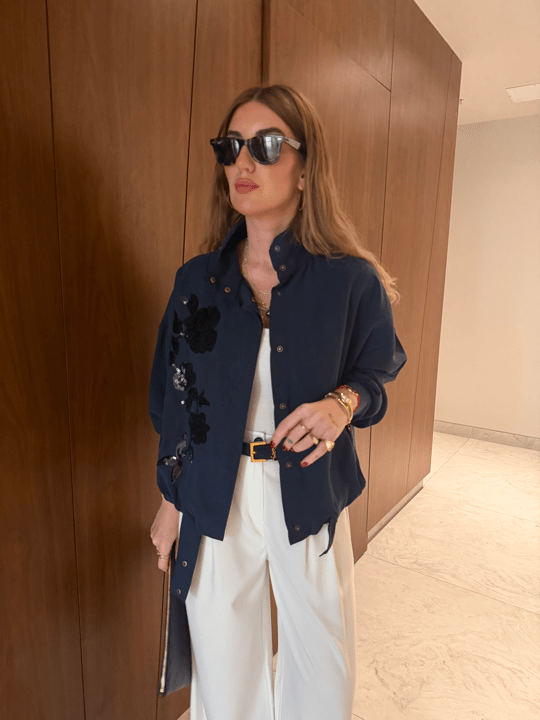 Pul Payet İşlemeli , Lacivert , Premium Tencel , Bomber Ceket
